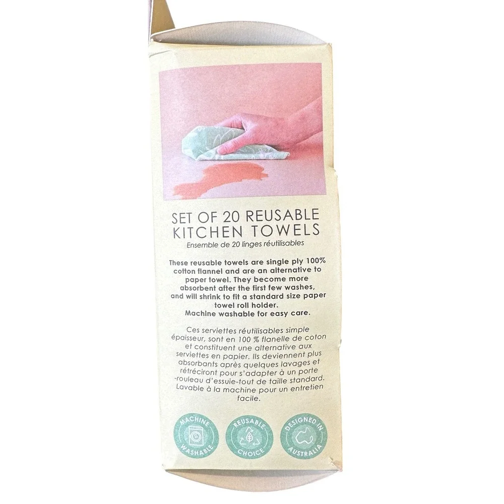 Ciroa Go Eco Reusable Kitchen Towels Set of 20 Cotton Flannel Black White NWT
